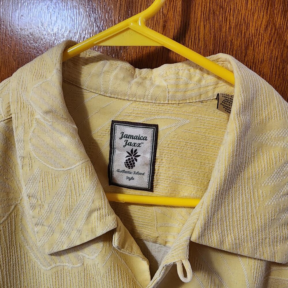 Men's 2XL Jamaica Jaxx Yellow Silk Hawaiian Short Sleeve Button Down Shirt